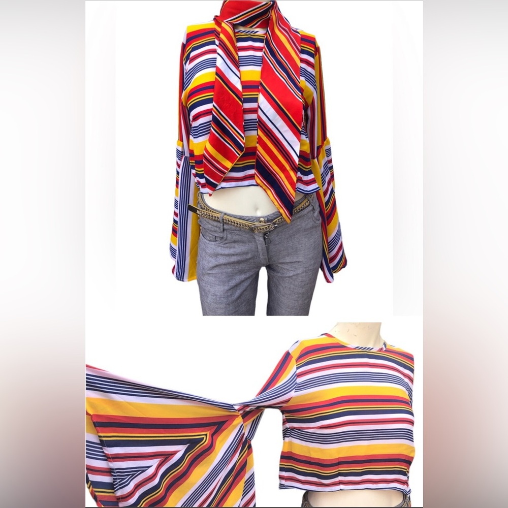 True Destiny Bell Flared Sleeve Cropped Top With scarf